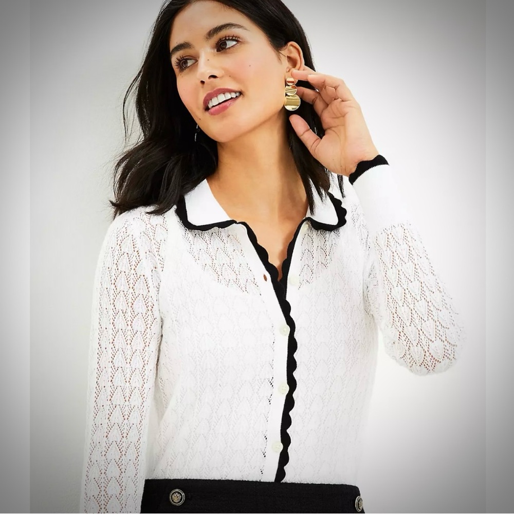NWT Loft Scalloped Pointelle Collared Cardigan size Medium